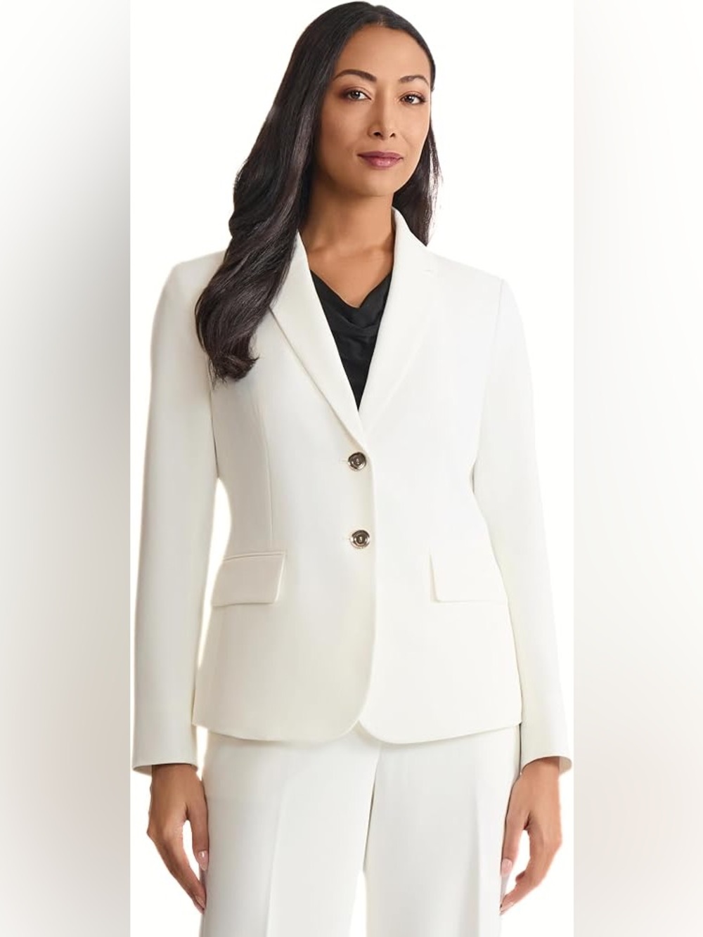 Kasper Women's White Two-Button Notch-Lapel Blazer